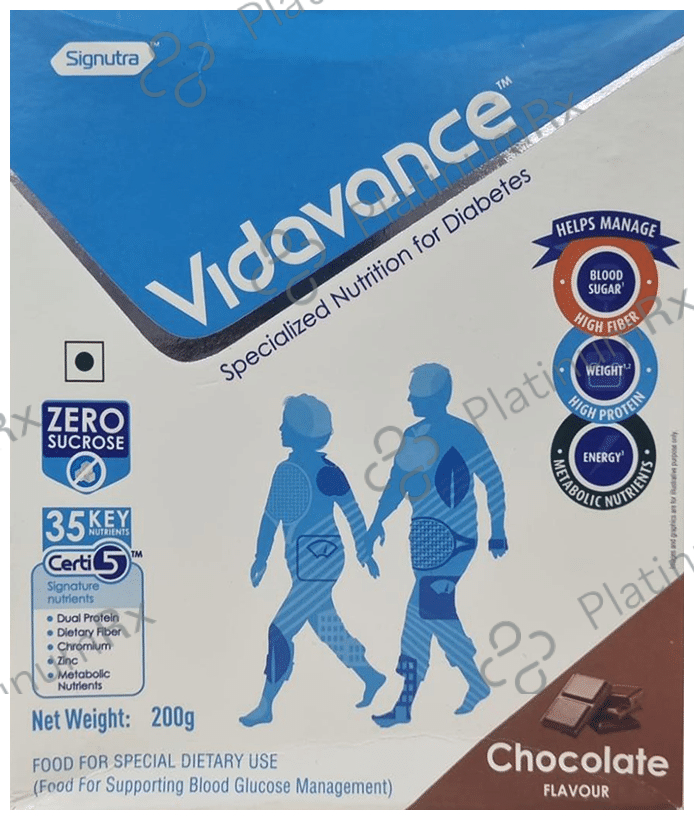 Vidavance Powder for Diabetes - Supports Blood Glucose Management - Sucrose Free - Flavour Chocolate 200 gm