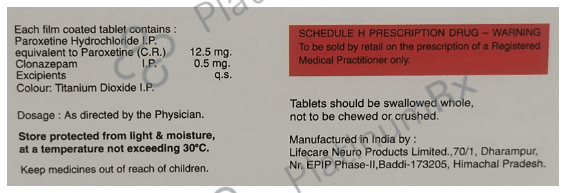 Parobin Plus 12.5mg/0.25mg Tablet