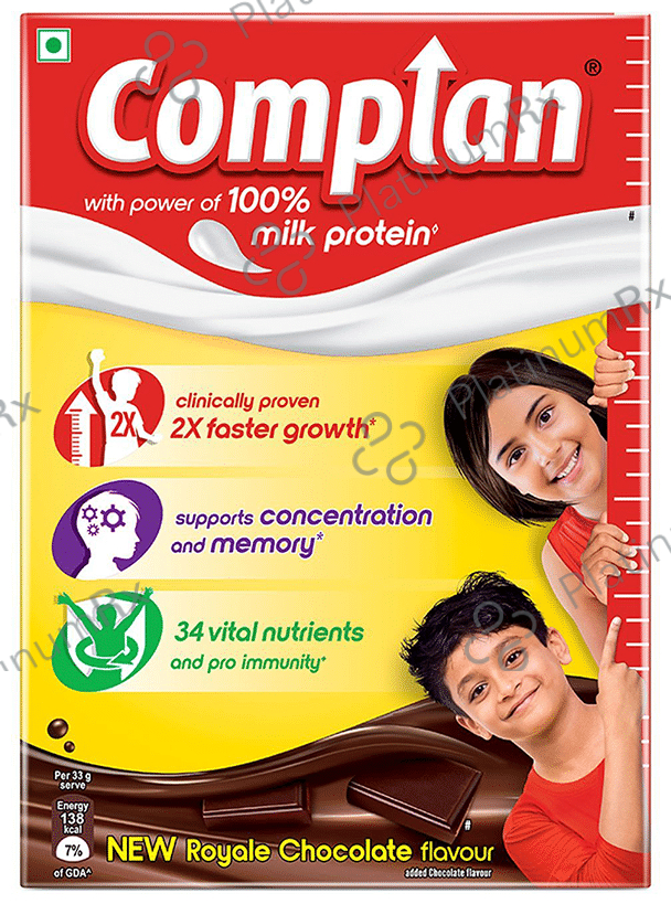 Complan 100% Milk Protein for Concentration, Memory & Growth - Flavour Royale Chocolate Refill 200 gm