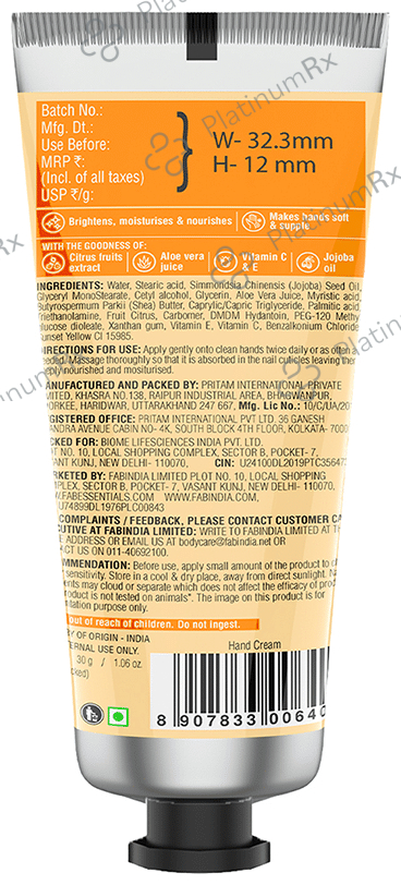 Fabessentials Vitamin C Citrus Fruits Hand Cream