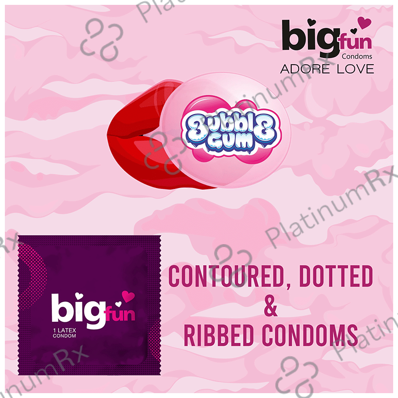 Bigfun Dotted, Ribbed & Contoured Condom Bubblegum 3 condoms