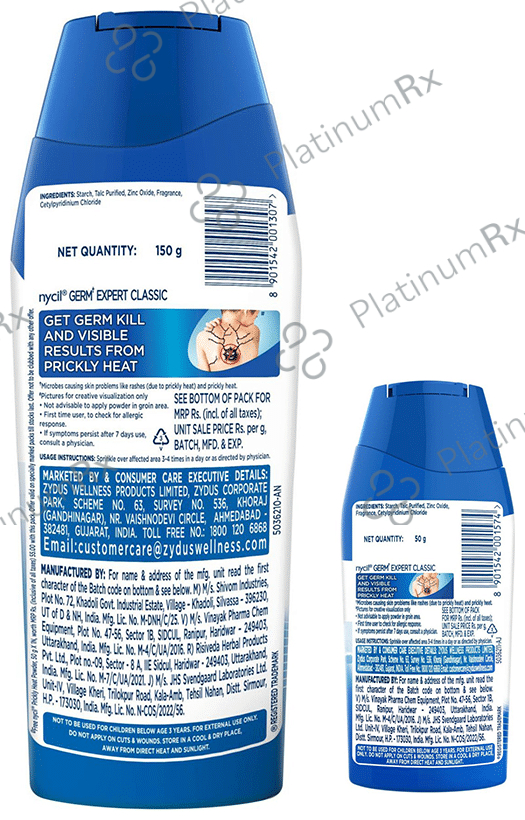 Nycil Germ Expert Classic Prickly Heat Powder with Nycil 50gm Germ Expert Talc Free