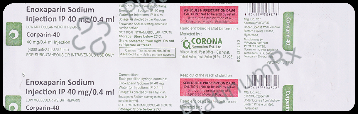 Corparin 40mg Prefilled Syringe