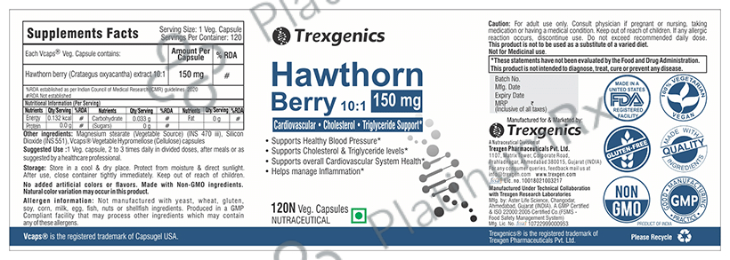 Trexgenics Hawthorn Berry 150mg Veg Capsule