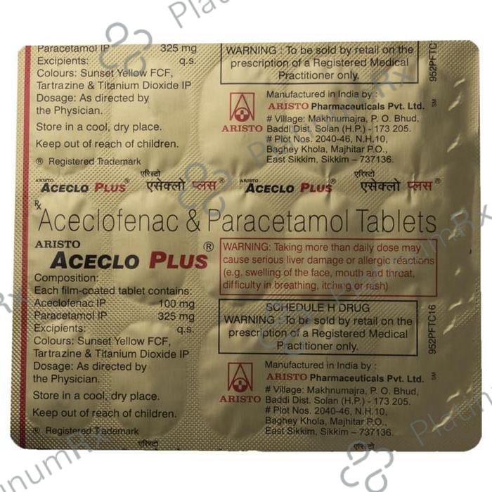 Aceclo Plus 100/325mg Tablet 15s