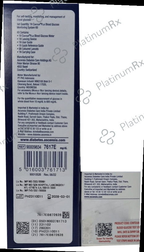 Contour Plus Blood Glucose Monitoring System Glucometer with Contour Plus Blood Glucose Test Strip 25S Free