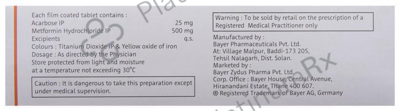 Glucobay M 25/500mg Tablet 10s