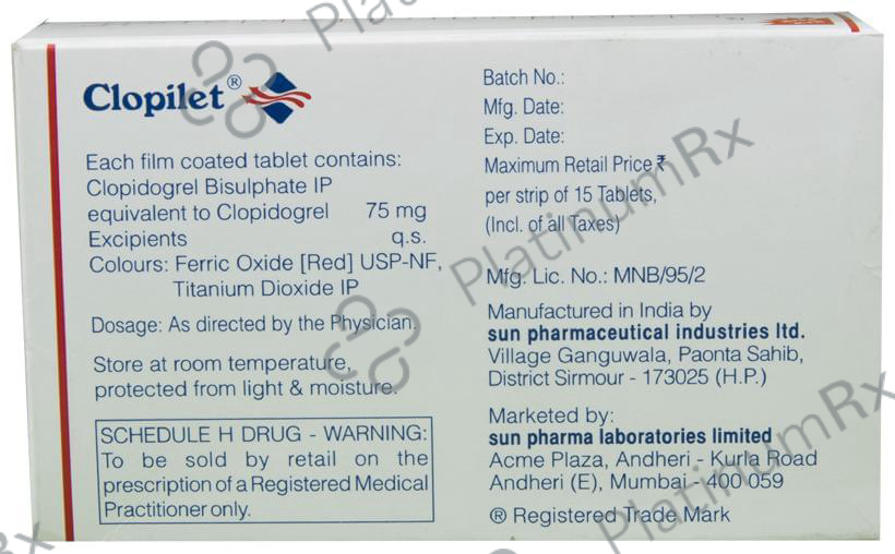 Clopilet 75mg Tablet 15s