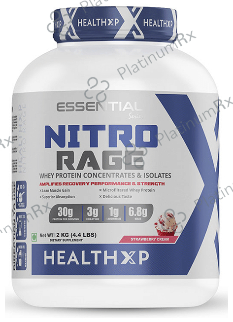 HealthXP Nitro Rage Whey Protein Concentrates & Isolates Powder Strawberry Cream