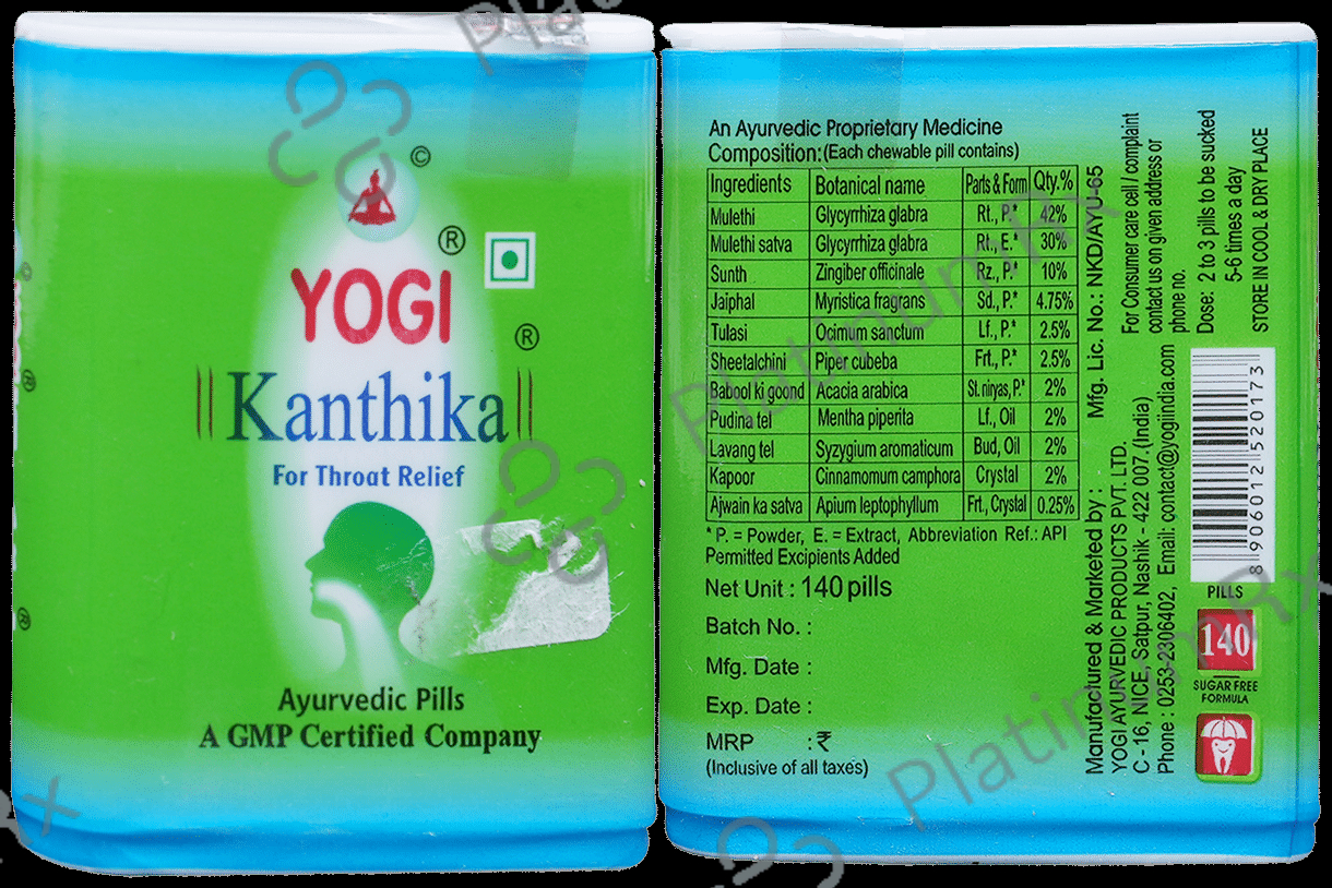 Yogi Kanthika Ayurvedic Pills for Throat Relief 140 tablets