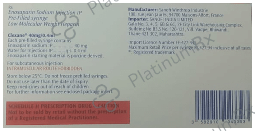 Clexane 40mg Injection (0.4ml Each) 2