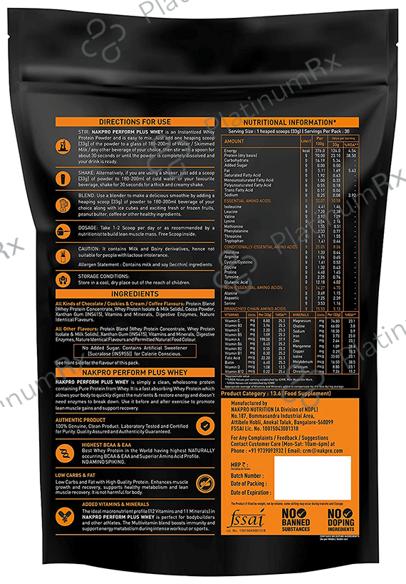 Nakpro Nutrition Perform Plus High Performance Whey Protein Powder (1kg Each) Chocolate Cream 1 Pack