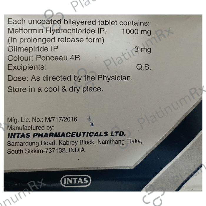 Zoryl M 3 Forte 3/1000mg Tablet PR 15s