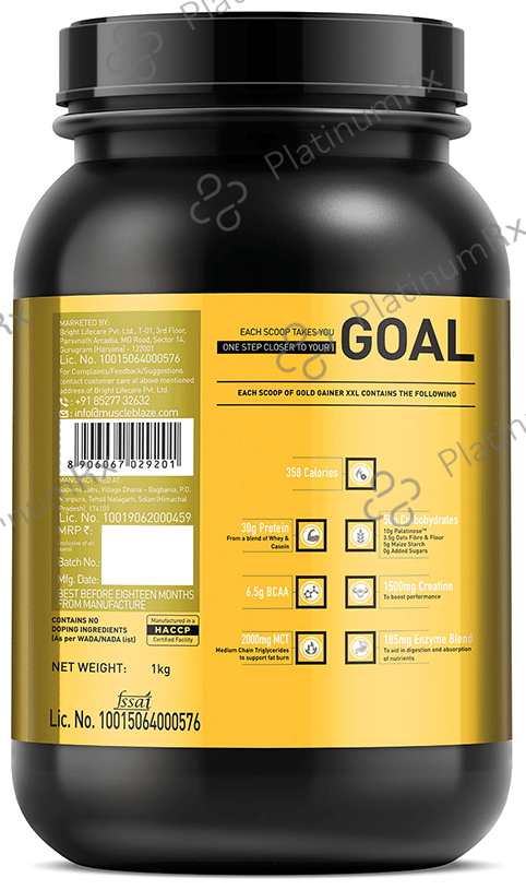 MuscleBlaze Gold Gainer XXL with Enzyme Blend - For Workout Performance - Flavour Chocolate Bliss 1 kg