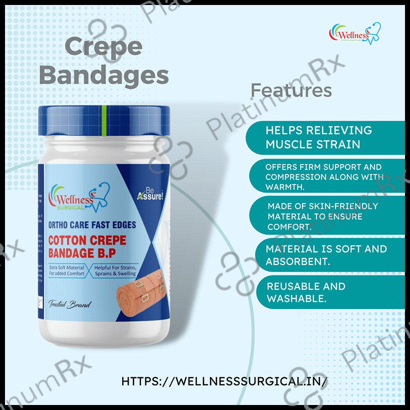 Wellness Surgical Ortho Care Fast Edges Cotton Crepe Bandage 15cm x 4m