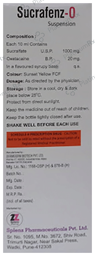 Sucrafenz-O Oral Suspension Sugar Free