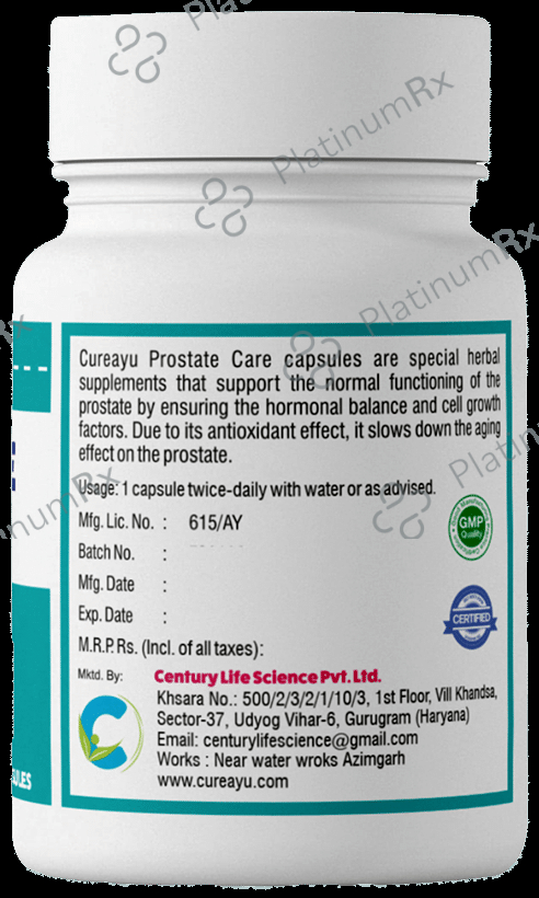 Cureayu Prostate Care Capsule- For Healthier Prostate Functions - Slows Down Aging Effects - Controls Frequency and Urgency of Urination