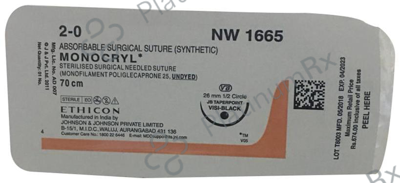 Ethicon Monocryl NW 1665 Absorbable Surgical Suture (Synthetic) 70cm JB Taperpoint