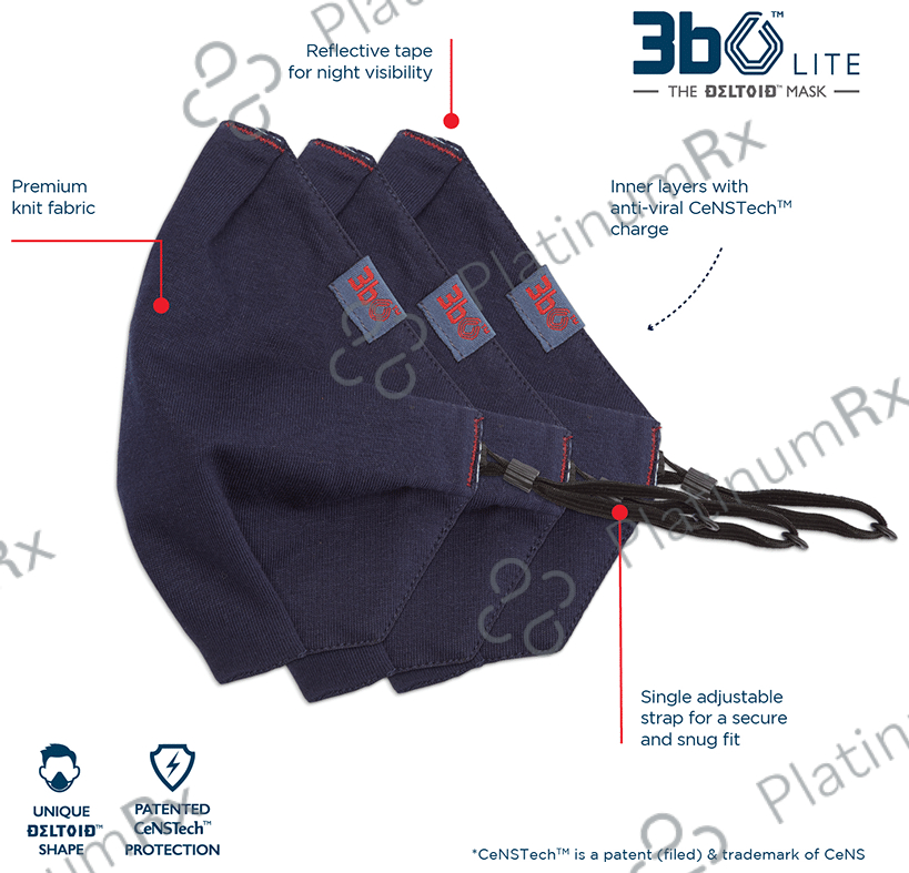 3bo Small Navy Deltoid Lite Face Mask with Knit Fabric