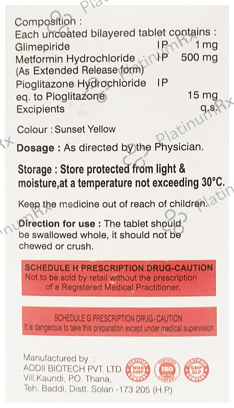 Triglim 1mg/500mg/15mg Tablet
