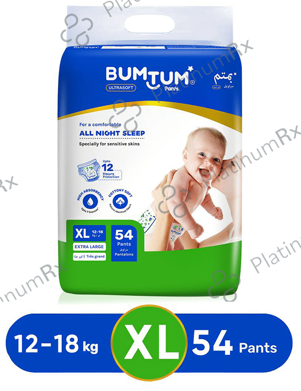Bumtum Ultrasoft Baby Diaper Pants, Cottony Soft High Absorb Technology (54 Each) XL 1 Pack