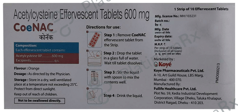 Coenac 600mg Effervescent Tablet Orange Sugar Free