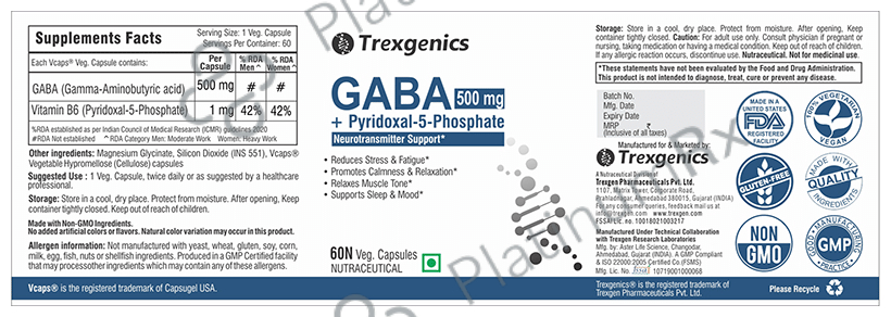 Trexgenics Gaba Pyridoxal-5-Phosphate 500mg Veg Capsule