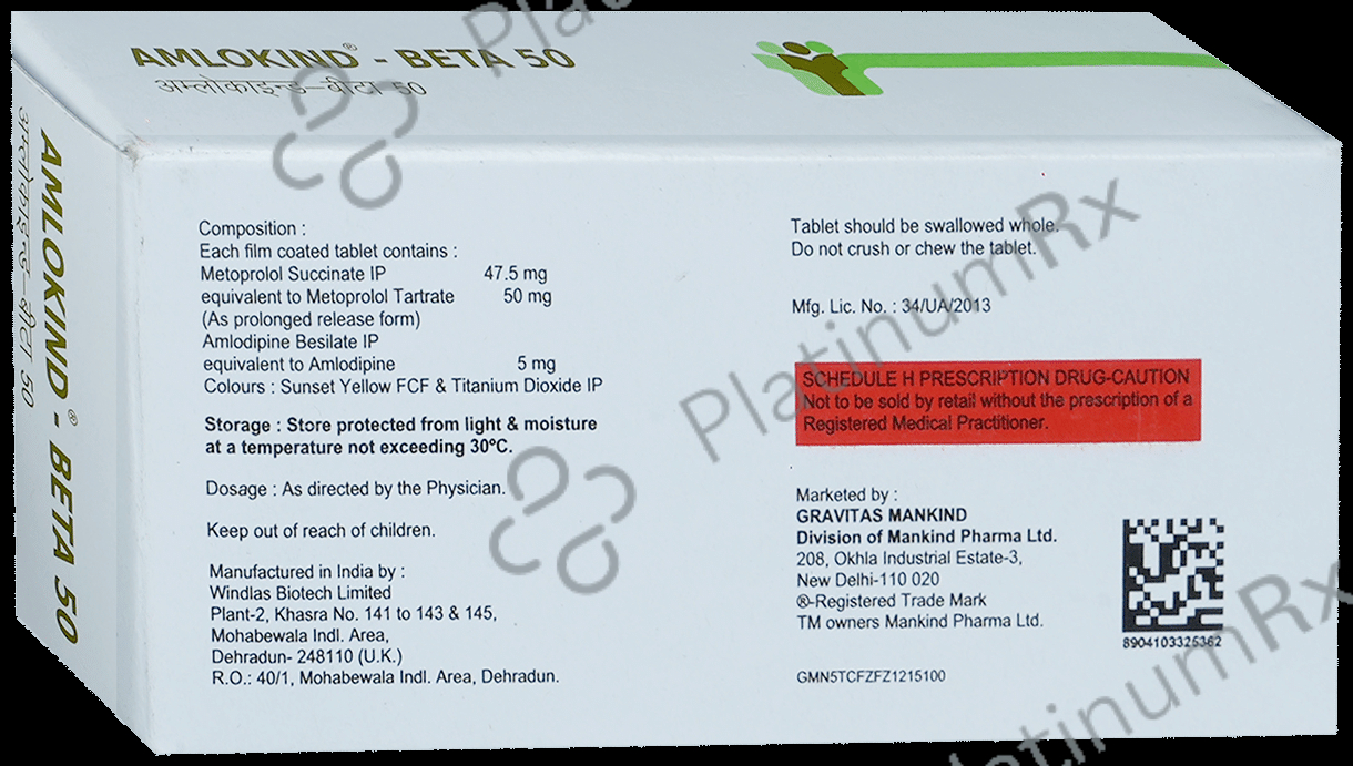 Amlokind Beta 50mg Tablet PR 10s
