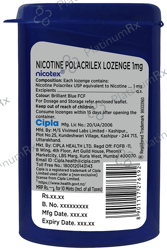 Nicotex 1mg Mints Sugar Free Cool Mint Plus