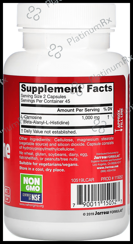 Jarrow Formulas Beta-alanyl-L-histidine L-Carnosine Veggie Capsule