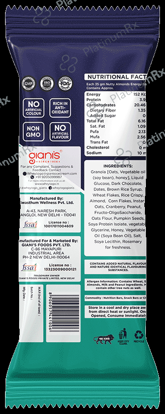 Whey To Go Energy Bar (35gm Each) Nutty Almonds 6 bars