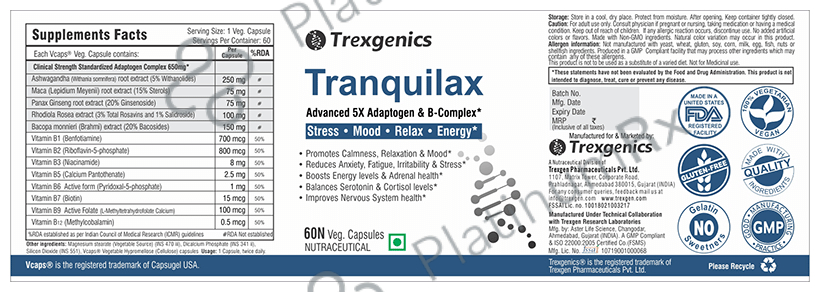 Trexgenics Tranquilax Stress Support Veg Capsule
