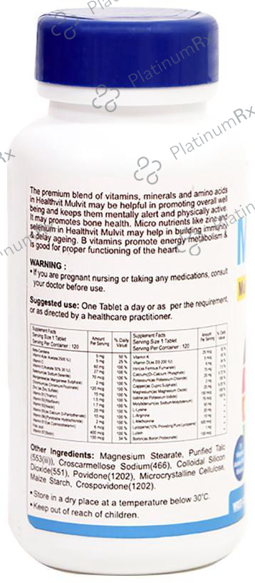 HealthVit Mulvit Multivitamins, Minerals & Antioxidants - For Skin, Eyes, Bones, Heart & Immunity - Tablet 120 tablets