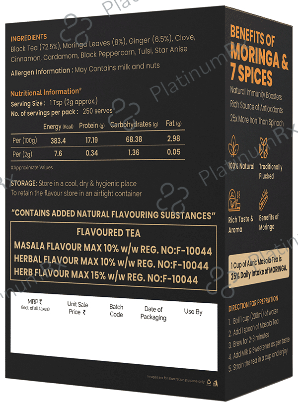 Auric Kadak Moringa Masala Black Tea with Real Spices for Immunity Boost (500gm Each) 1 Box
