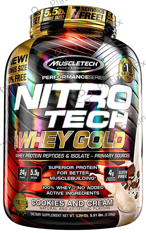Muscletech Performance Series Nitro Tech 100% Whey Gold Whey Protein Peptides & Isolate Cookies & Cream 5 lb