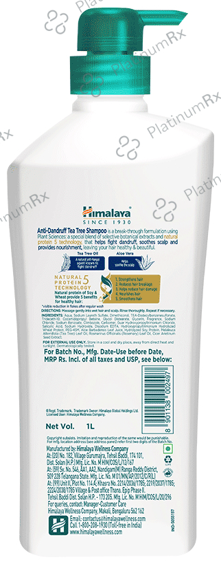 Himalaya Anti-Dandruff with Natural 5 Protein Technology Shampoo Tea Tree 1 Ltr