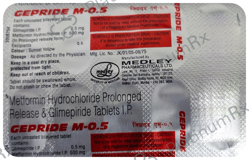 Gepride M 0.5/500mg Tablet PR 10s