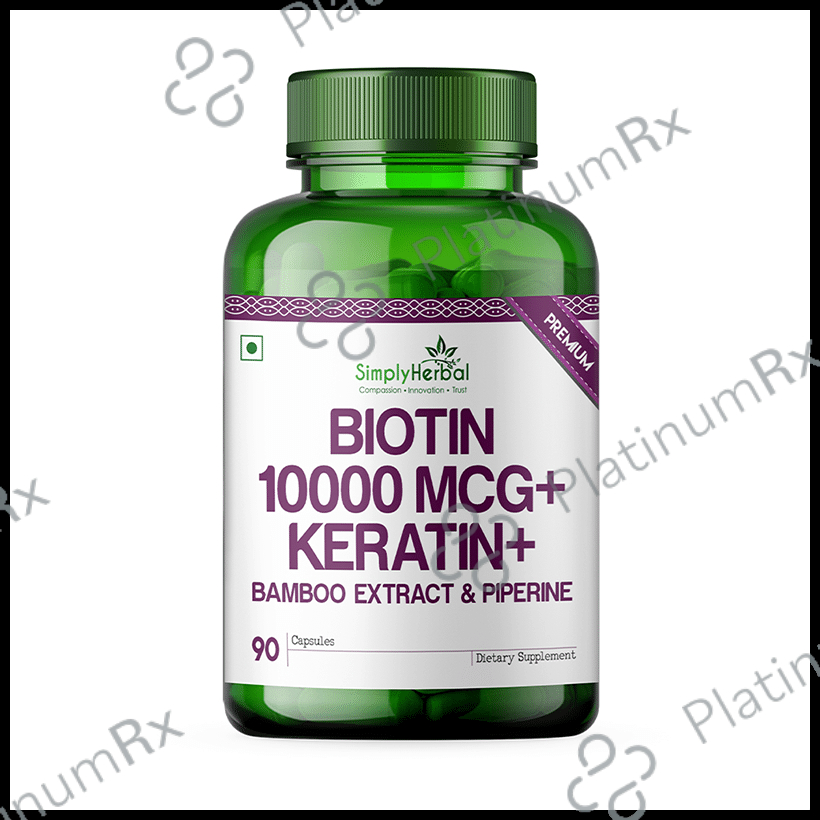 Simply Herbal Biotin 10000mcg - With Keratin, Bamboo & Piperine for Hair, Skin & Nails - Capsule