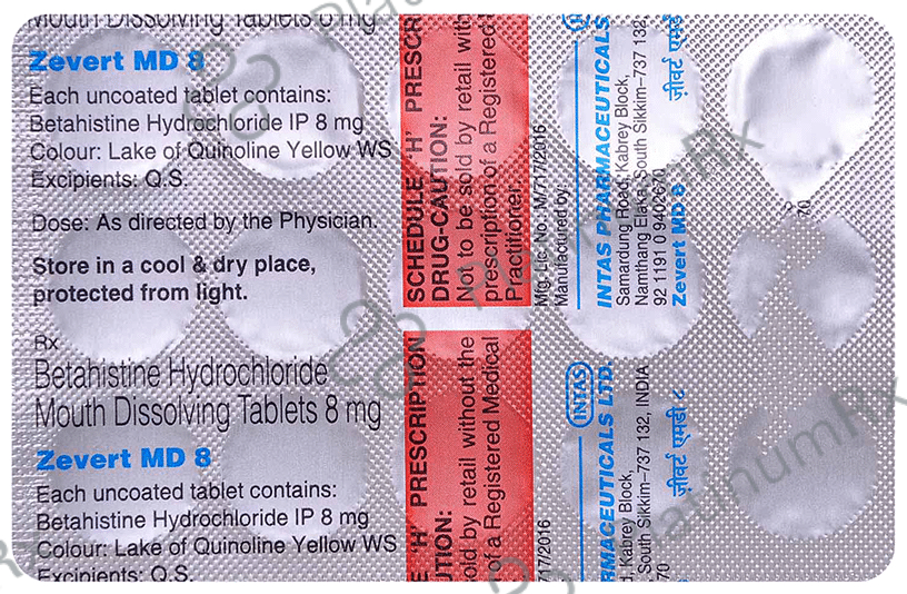 Zevert MD 8mg Tablet 15s