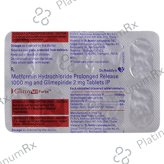Glimy M 2 Forte 2/1000mg Tablet PR 10s