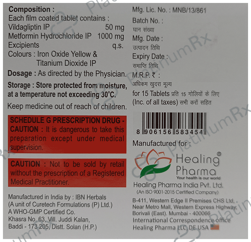 Vildasmart M 1000mg/50mg Tablet