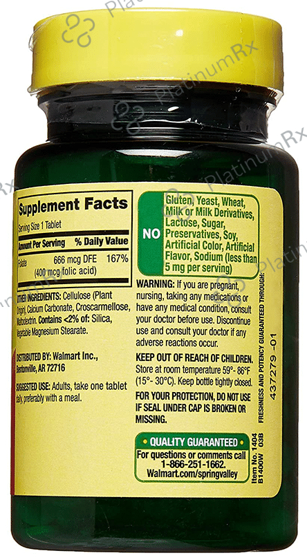 Spring Valley Folate 666mcg DFE (400mcg Folic Acid) Tablet