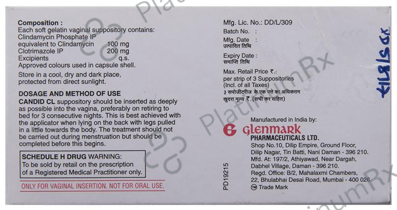 Candid CL 100/200mg Vaginal Suppository 3s