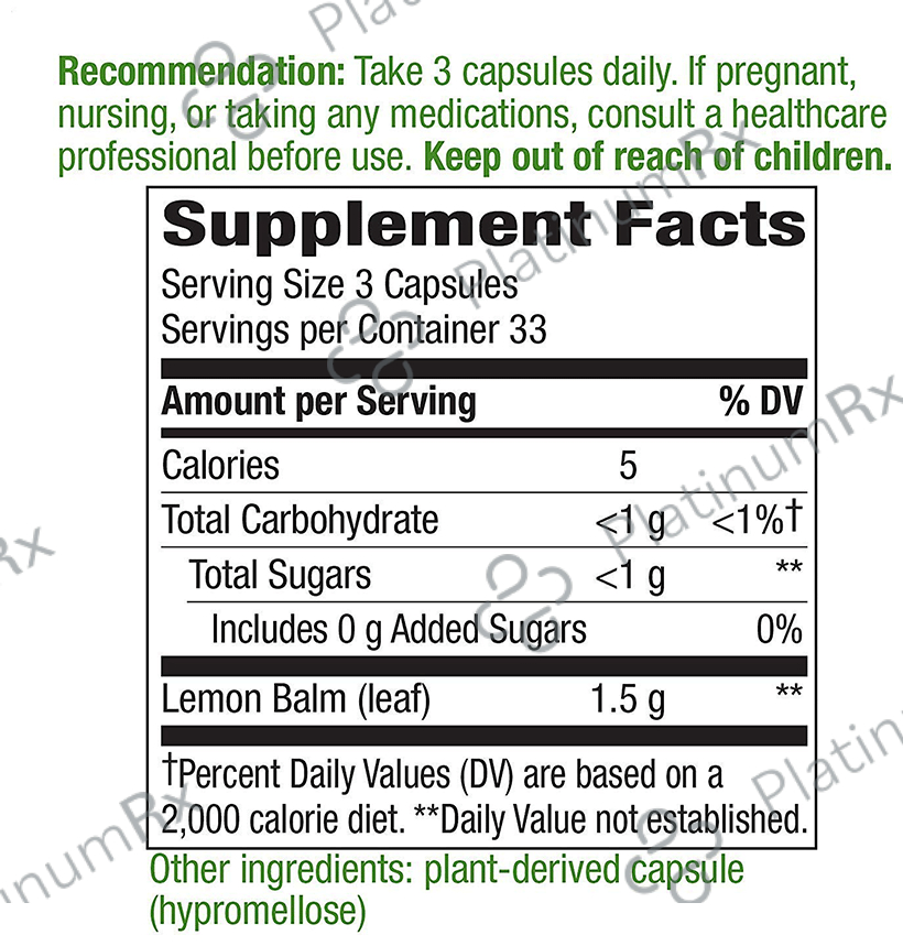 Nature's Way Melissa Lemon Balm Leaf Vegan Capsule