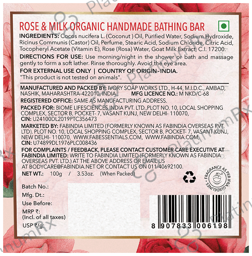 Fabessentials Rose & Milk Organic Handmade Bathing Bar