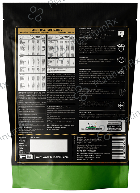 MuscleXP Mass Gainer (1kg Each) Chocolate Fudge 1 kg