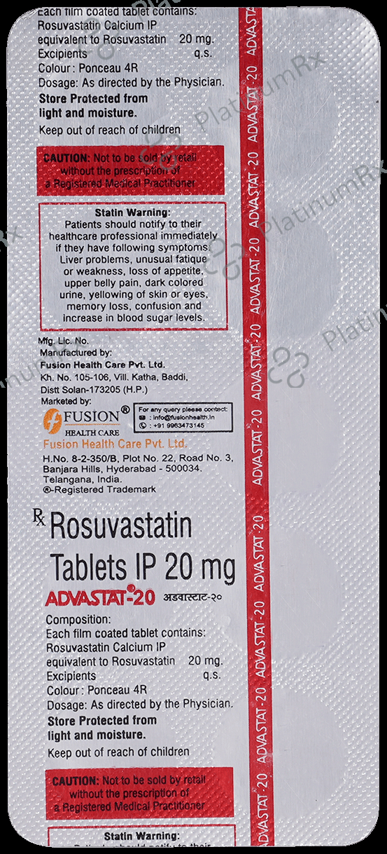 Advastat 20mg Tablet 10s