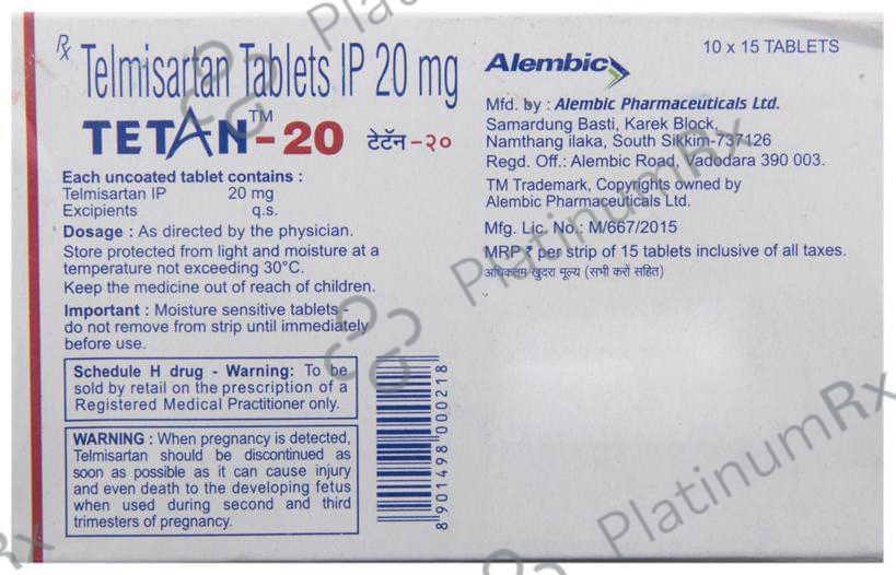 Tetan 20mg Tablet 15s