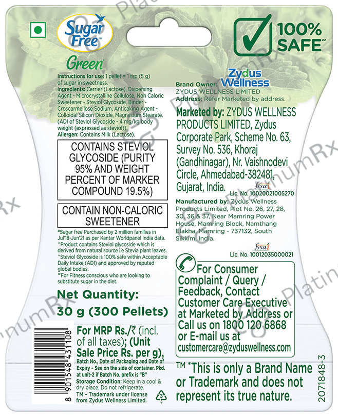 Sugar Free Green Stevia for Calorie Conscious - Pellets 300 pellets
