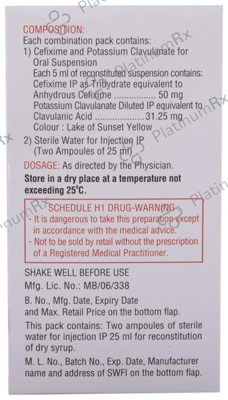 Zifi CV 50 Dry Syrup 50 Powder for Oral Suspension